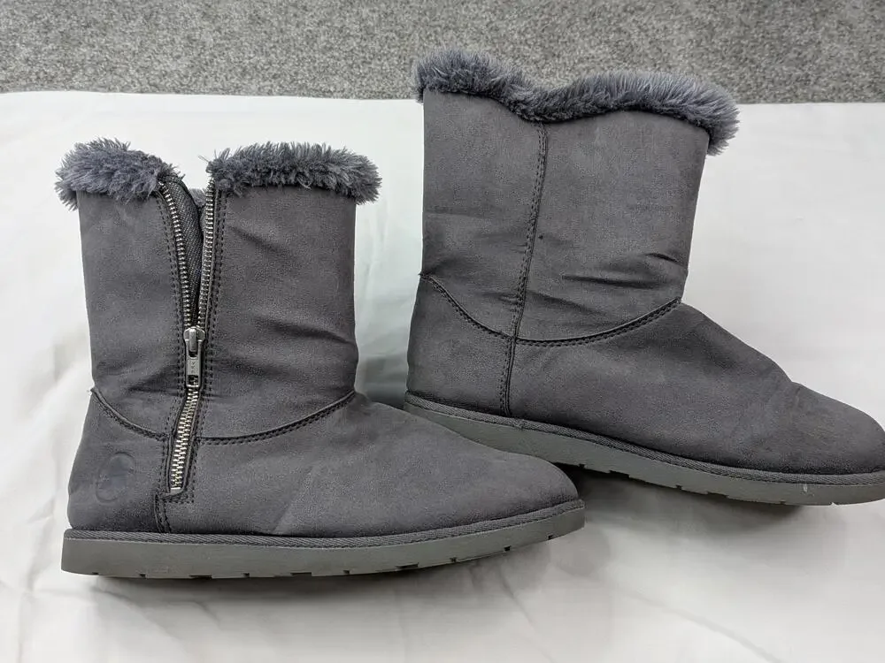 Airwalk Boots Womens Size 9 Gray Faux Suede Fur Lined Side Zip Winter Mid Calf